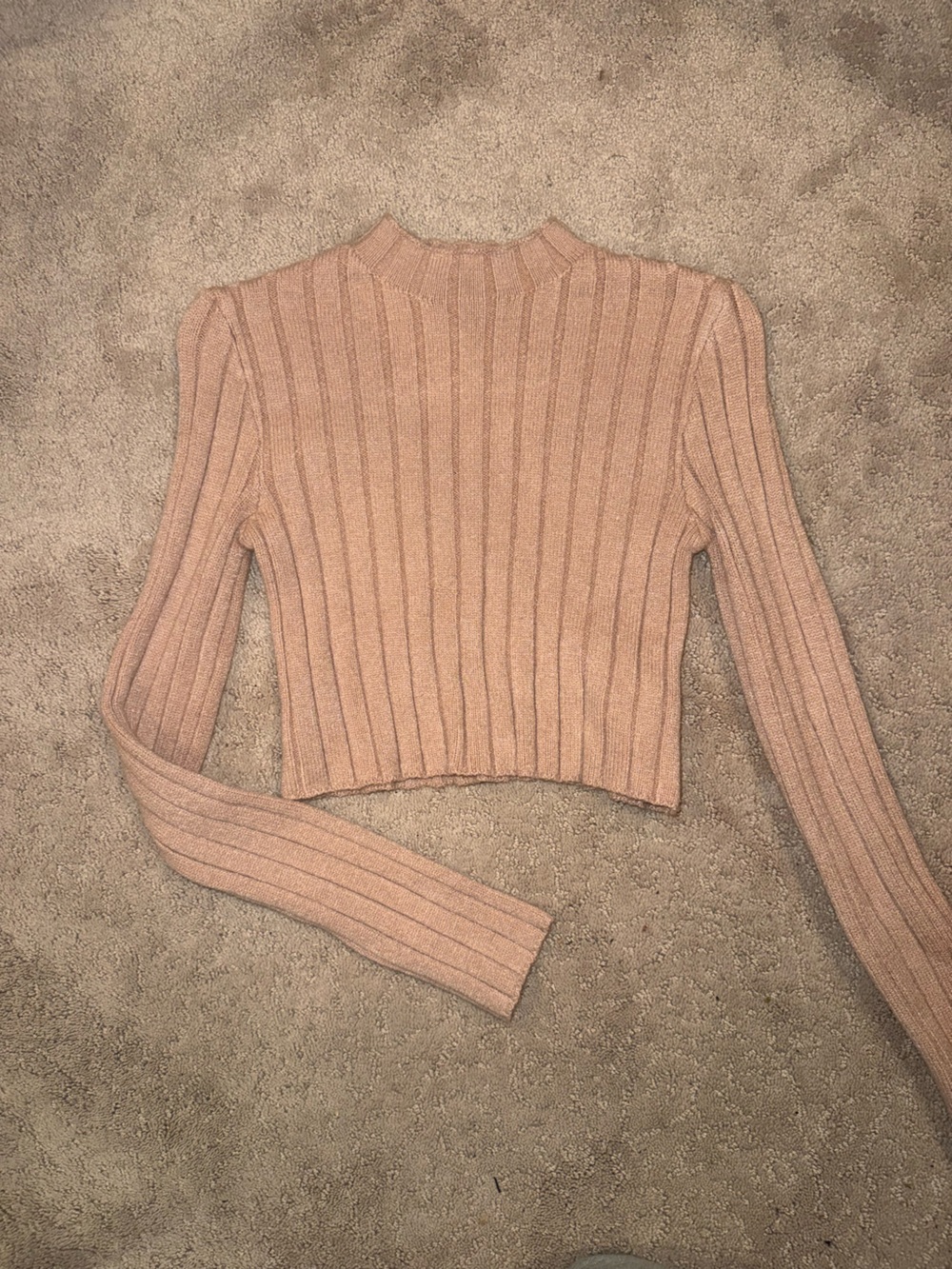 Forever 21 Blush Ribbed Long-Sleeve Cropped Sweater
